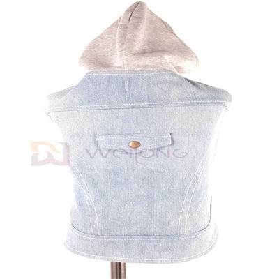 Cotton Denim Puppy Hoodie Blue Vintage W giặt Quần áo XS-XL