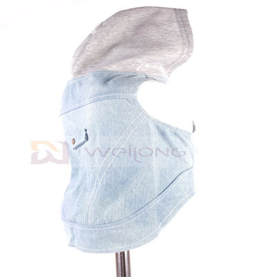 Cotton Denim Puppy Hoodie Blue Vintage W giặt Quần áo XS-XL