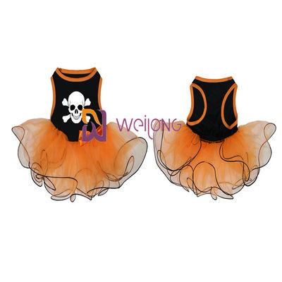 Bí ngô / Skull Tulle Váy Halloween Pet Dress Bow Trang trí CVC Jersey