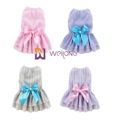 Màu sắc có thể tùy chỉnh Poly váy chó dễ thương Satin Nơ bông Seersucker