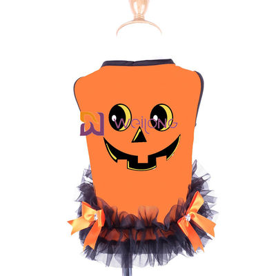 Satin Ribbon Bow Halloween Pet Dress Thiết kế cổ tròn Bí ngô cho chó ăn mặc