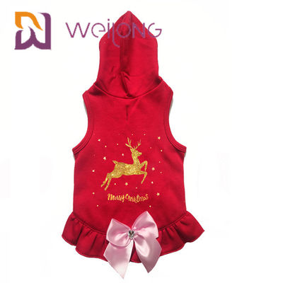 Satin Nơ in hình chó hươu vàng Áo khoác mùa đông màu đỏ Áo choàng Giáng sinh cho chó mèo