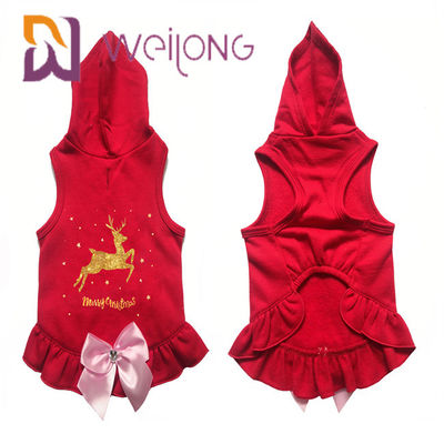 Satin Nơ in hình chó hươu vàng Áo khoác mùa đông màu đỏ Áo choàng Giáng sinh cho chó mèo